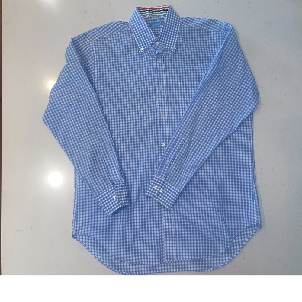 J McLaughlin Mens  Cotton Shirt Long Sleeve Button Up Blue White Gingham large
